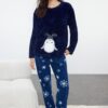 Trendyol Navy Blue Animal and Winter Patterned Wellsoft Winter Knitted Pajama Set