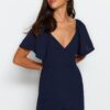 Trendyol Navy Blue Back Window Detailed Angel Sleeves Mini Woven Jumpsuit