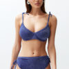 Trendyol Navy Blue Balconette Tie-Up Silvery High Waist Hipster Bikini Set