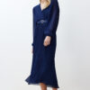 Trendyol Navy Blue Belted A-Line Pleated Maxi Lined Chiffon Woven Dress
