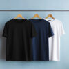 Trendyol Navy Blue-Black-White Slim/Narrow Crew Neck Basic 100% Cotton 3-Pack T-Shirt