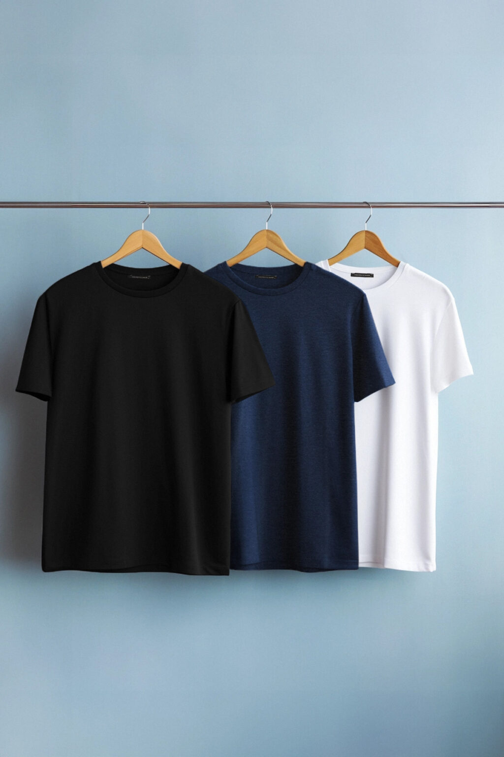 Trendyol Navy Blue-Black-White Slim/Narrow Crew Neck Basic 100% Cotton 3-Pack T-Shirt