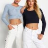 Trendyol Navy Blue-Blue Striped 2 Pack Fitted Flexible Knitted Blouse
