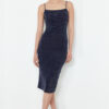 Trendyol Navy Blue Body-Sitting Unlined Glitter Glitter Knitted Stylish Evening Dress