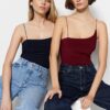 Trendyol Navy Blue-Burgundy 2-Pack Fitted/Sleeping Flexible Knitted Body with Snap Snaps