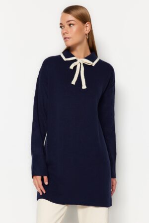 Trendyol Navy Blue Collar részletes kötöttáru pulóver Trendyol Navy Blue Collar részletes kötöttáru pulóver