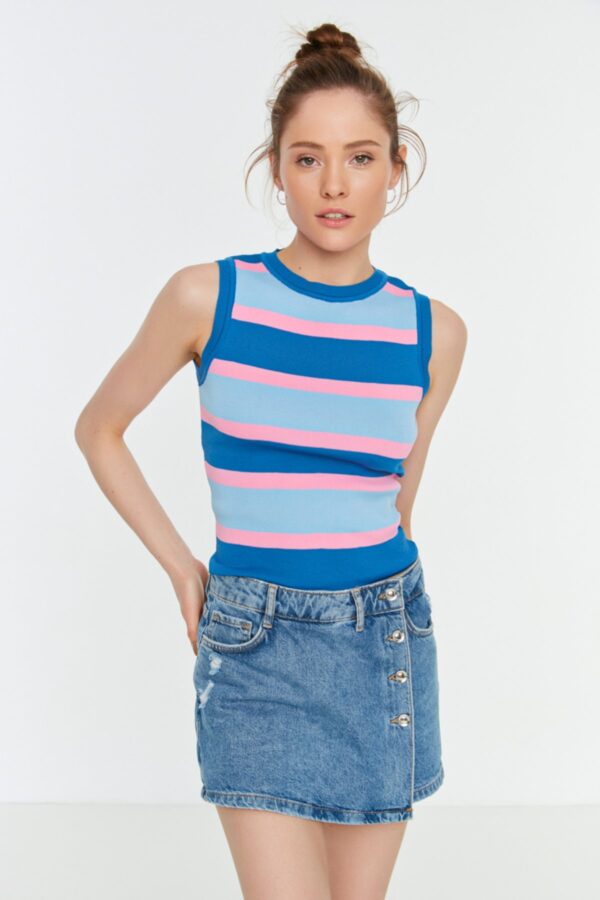 Trendyol Navy Blue Color Block Knit Blouse