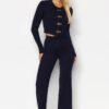 Trendyol Navy Blue Crop Accessory Polo Neck Knitwear Two Piece Set