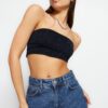 Trendyol Navy Blue Crop Knitted Shimmer Bustier