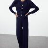 Trendyol Navy Blue Crop Knitwear Bottom-Top Set