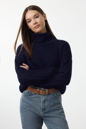 Trendyol Navy Blue Crop Turtleneck Knitwear Sweater Trendyol Navy Blue Crop Turtleneck Knitwear Sweater