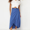 Trendyol Navy Blue Double Breasted Closure Tie Detailed Midi Length Woven Skirt