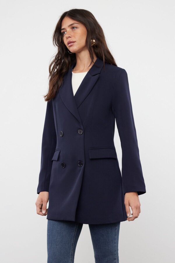 Trendyol Navy Blue Double Button Pocket Detailed Lined Blazer Woven Jacket