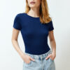 Trendyol Navy Blue Fitted/Short Sleeve Flexible Snap Knit Bodysuit