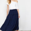 Trendyol Navy Blue Flared Maxi Length Woven Skirt with Gather Detail at Waist