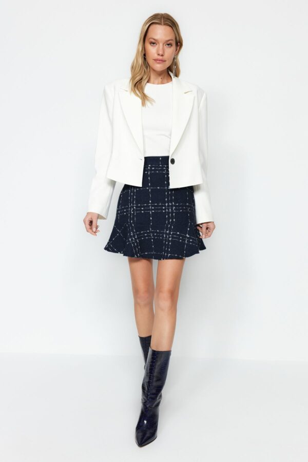 Trendyol Navy Blue Flounced Tweed Fabric Mini Length Woven Skirt