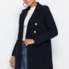 Trendyol Navy Blue Gold gomb részletesen kidolgozott gyapjú mandzsettás kabát kabát
