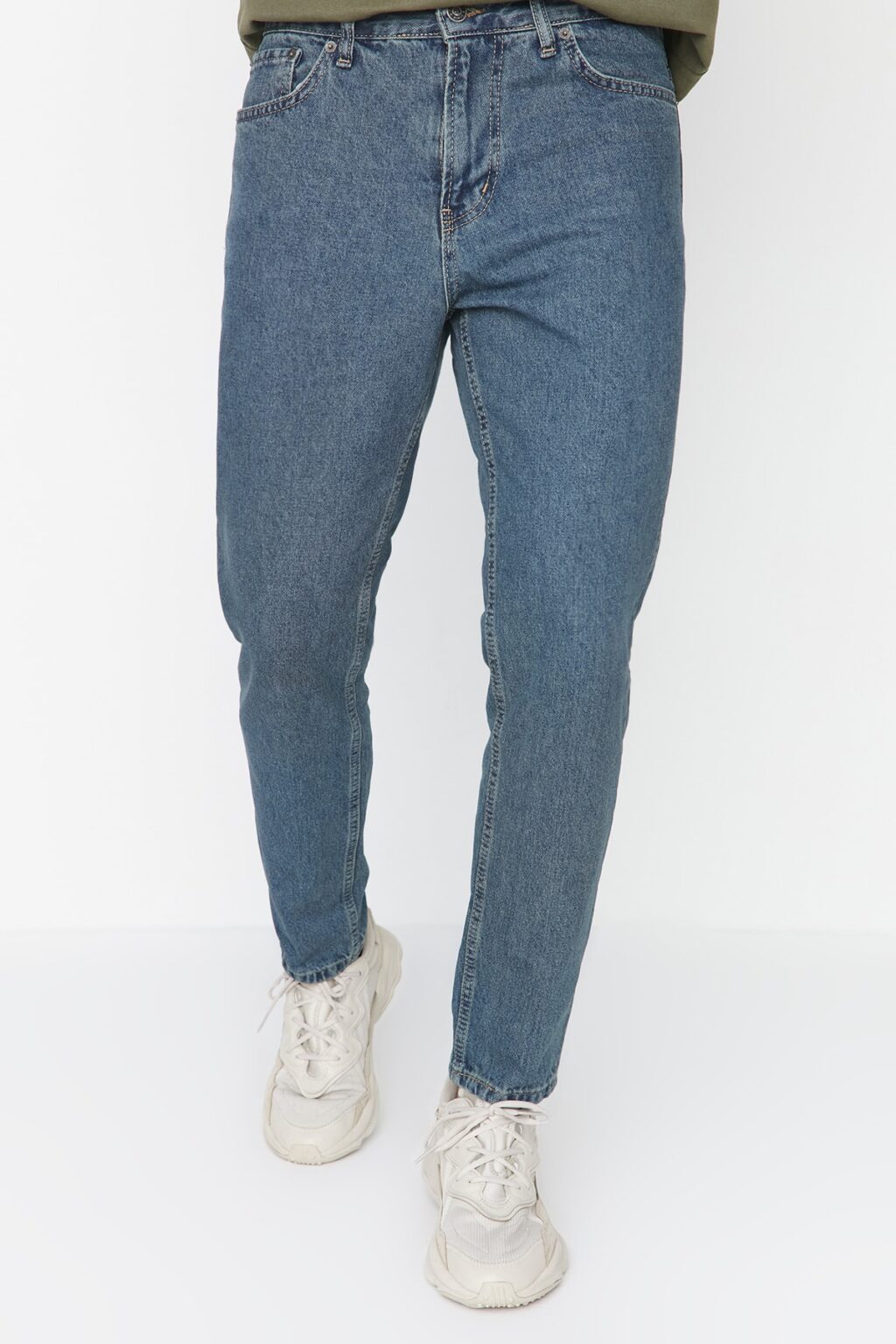 Trendyol Navy Blue Green Antique Look 100% Cotton Relax Fit Boyfriend Jeans