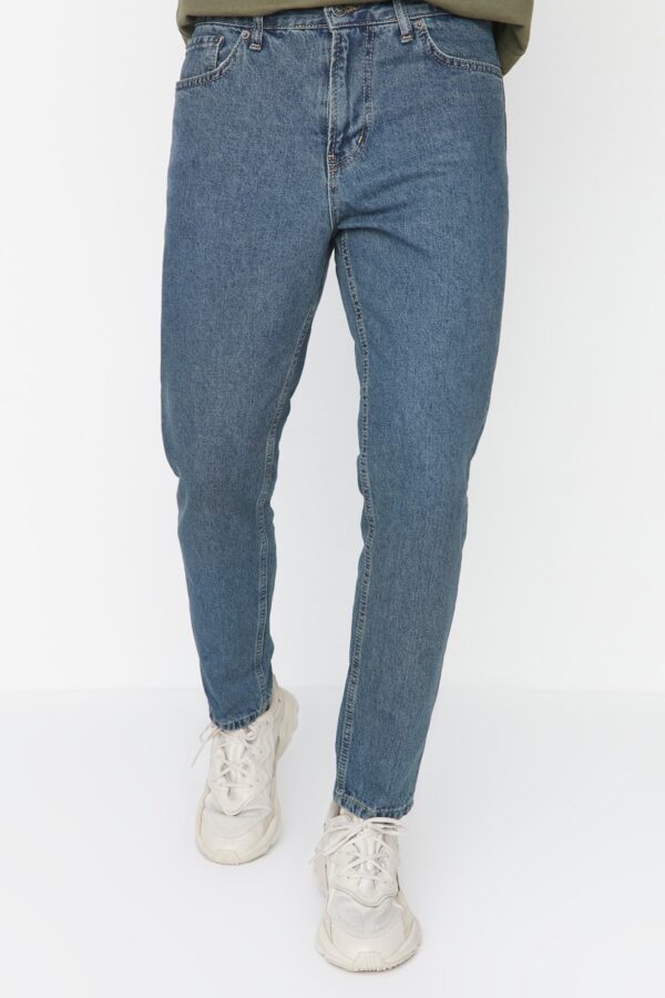Trendyol Navy Blue Green Antique Look 100% Cotton Relax Fit Boyfriend Jeans