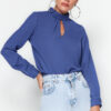 Trendyol Navy Blue High Collar Woven Blouse