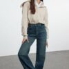 Trendyol Navy Blue High Waist Wide Leg Jeans