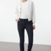 Trendyol Navy Blue Iron-Traced Skinny Pattern Elastic Waist Detailed Woven Trousers
