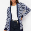 Trendyol Navy Blue Jacquard Button Detailed Knitwear Cardigan