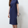 Trendyol Navy Blue Knitwear Band Detailed Crew Neck Short Sleeve Flexible Midi Knitted Maxi Dress