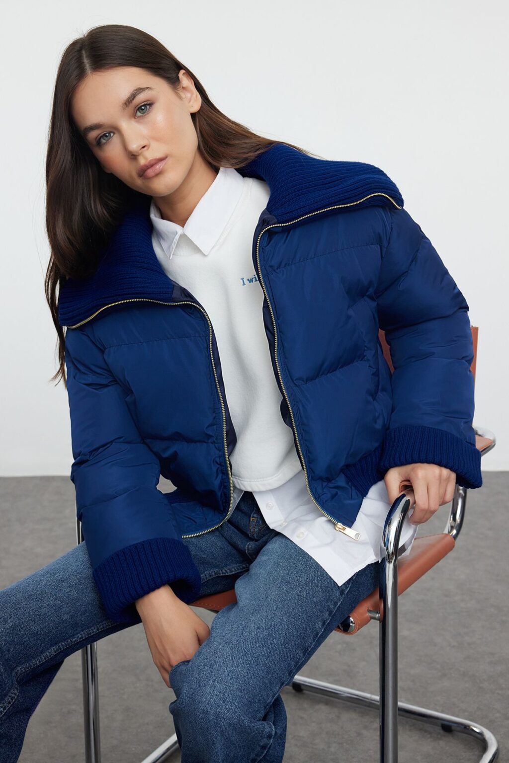 Trendyol Navy Blue Knitwear Detailed Water Repellent Puffer Jacket