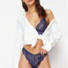 Trendyol Navy Blue Lace Rope Straps Non-wired Cupless Knitted Underwear Set