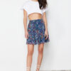 Trendyol Navy Blue Lined Flounce Chiffon Floral Pattern Mini Woven Skirt