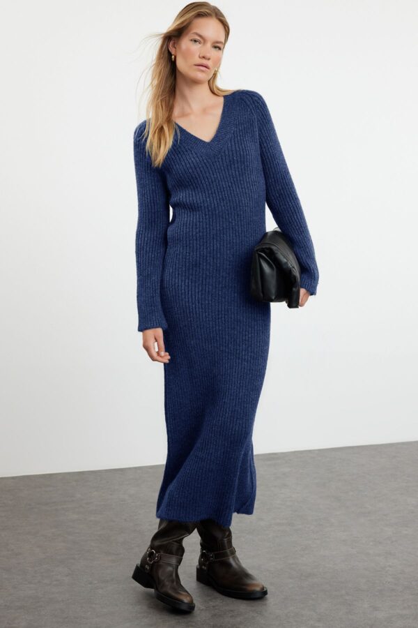 Trendyol Navy Blue Maxi Knit Wool Basic Dress
