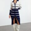 Trendyol Navy Blue Midi Knit Color Block Striped Dress