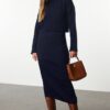 Trendyol Navy Blue Midi Knitted Sweater-Dress Set