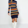 Trendyol Navy Blue Mini Knit Color Block Stand Collar Dress