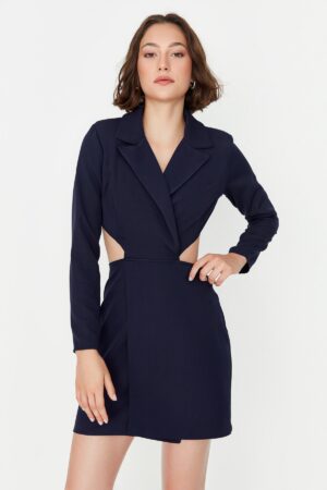 Trendyol Navy Blue Mini szőtt kivágott részletes kabát szőtt ruha