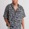 Trendyol Navy Blue More Sustainable Oversize Fit 100% Viscose Patterned Short Sleeve Casual Shirt