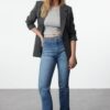 Trendyol Navy Blue More Sustainable Slit High Waist Flare Jeans