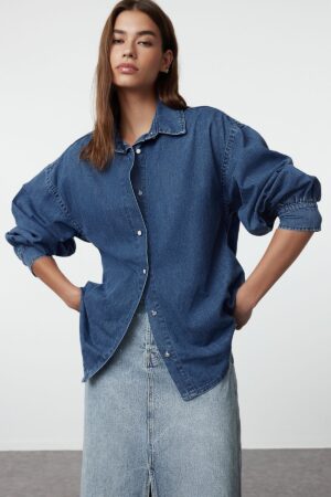 Trendyol Navy Blue Oversize Denim Shirt