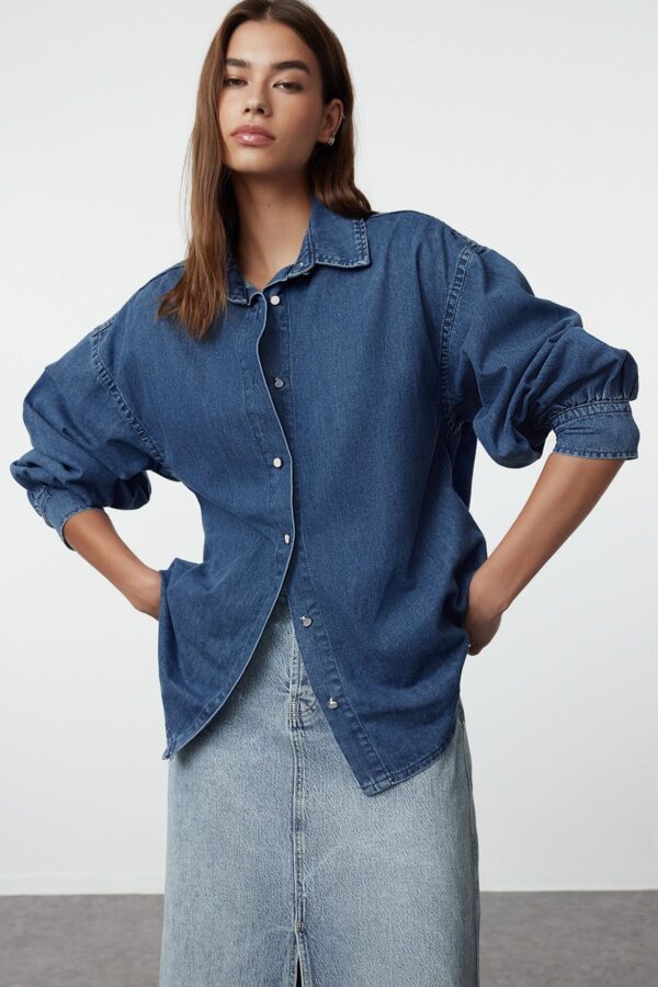 Trendyol Navy Blue Oversize Denim Shirt