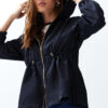 Trendyol Navy Blue Oversize Mold Zipper Detailed Thin Water Repellent Raincoat Windbreaker Coat