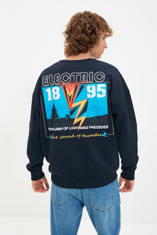 Trendyol Navy Blue Oversize/Wide Cut Back Printed Sweatshirt