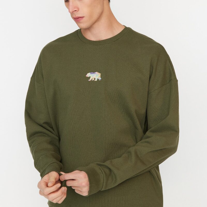 Trendyol Navy Blue Oversize/Wide Cut Fit Animal Embroidered Fleece/Warm Sweatshirt