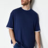 Trendyol Navy Blue Oversize/Wide-Fit fehér paneles rövid ujjú 100% pamut póló