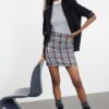 Trendyol Navy Blue Plaid Stitching Fabric Mini Woven Skirt