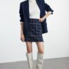 Trendyol Navy Blue Plaid Tweed Fabric Mini Woven Skirt