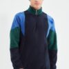 Trendyol Navy Blue Regular Cut Zippered Stand Collar Color Blocked Fleece Sweatshirt