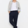 Trendyol Navy Blue Regular Fit Elastic Waist Gabardine Trousers