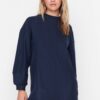 Trendyol Navy Blue Rib Mini kötött ruha