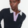 Trendyol Navy Blue Ribbed Fitted Knitted Blouse